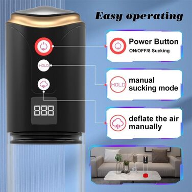 Електрична помпу для пеніса Seckoe, іграшка для чоловіків, автоматичне збільшення пеніса, 8 рівнів вакууму, перезаряджувана, повітряний насос-екстендер