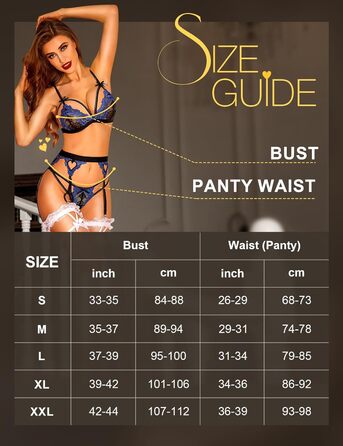 RSLOVE Комплект спідньої білизни для жінок з стрінг-тримачем - 3-частинний мереживний тілсі/боді XL Чорний/Синій