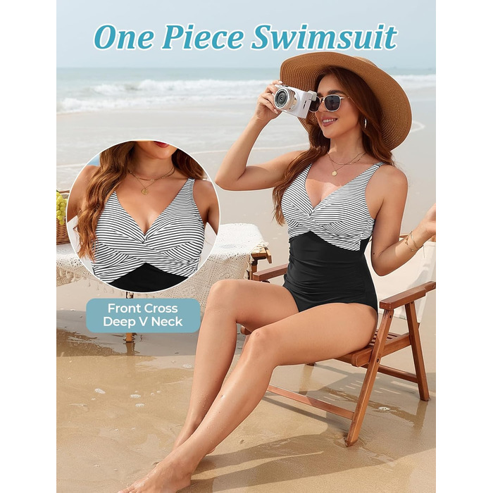 Купальник жіночий суцільний з V-подібним вирізом Push Up, купальник монокіні, ретро стиль, великі розміри (A, M)