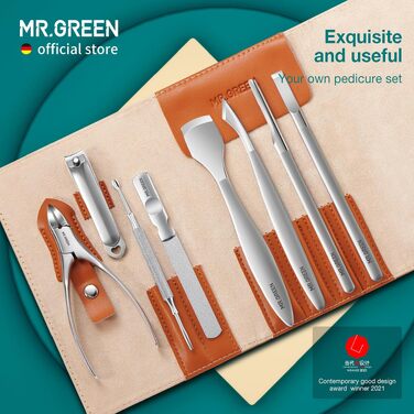 Професійний набір для педикюру MR.GREEN (8 предметів): інструменти з нержавіючої сталі для врісших нігтів, кусачки для кутикули та догляду за стопами