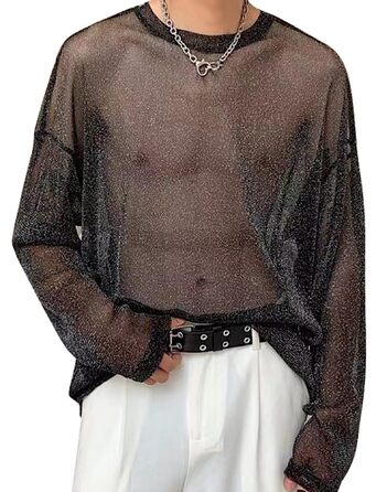 Чоловіча майка-топ з сіткою, прозора, для вечірок та рейв-вечірок (чорна, 3XL)