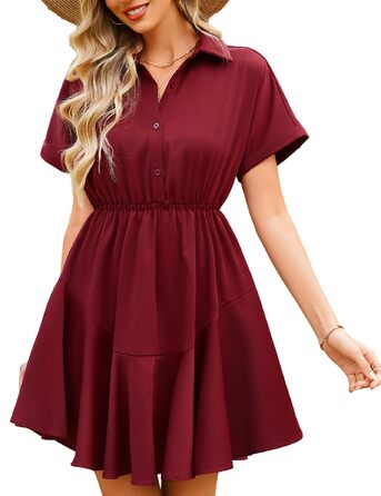 Сукня Beluring Bluenkleid жіноча літня коротка з V-подібним вирізом, червона (S) з кишенями та ґудзиками