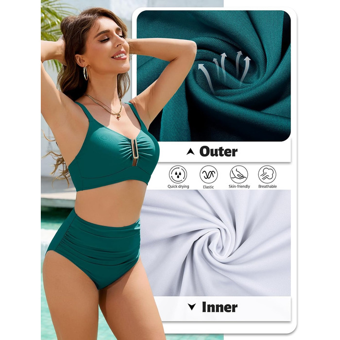 БІКІНІ Daen Set Push Up Висока Талія Бандо, Знімне Шовкове Роздільне Пляжне Одягнення для Жінок (Турквіс, XL)