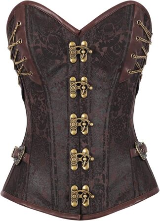 Корсет для жінок KUOSE Steampunk з екошкіри, повний бюст, розміри S-6XL, коричневий