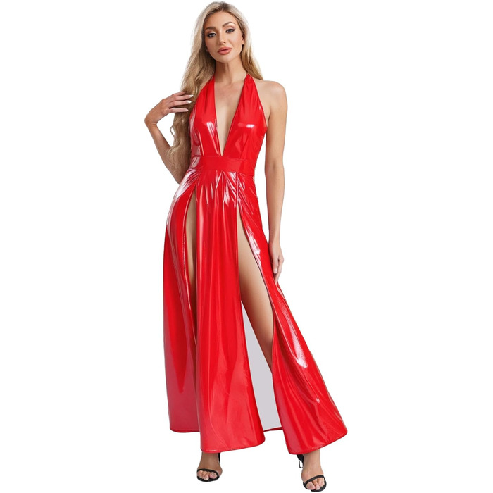 Сукня TiaoBug Daen з ефектом мокрого блиску, без бретелек, з відкритим спиною, червона (3XL)