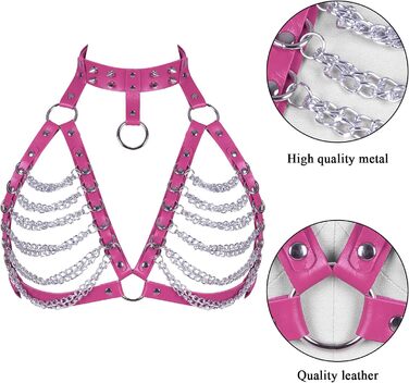 Жіночий шкіряний халат для тіла Petmhs, повне покриття, готичний, панк, пояс для грудей (рожевий)