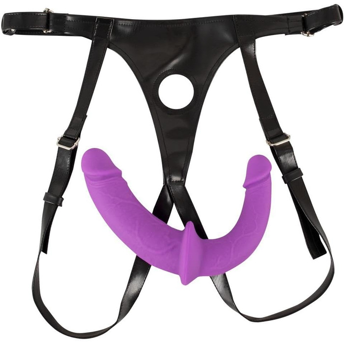 Sweet Smile Super Soft Double Strap-On: двопасовий аксесуар для жінок та чоловіків, з реалістичним двома дільдами, виражена текстура, фіолетовий колір