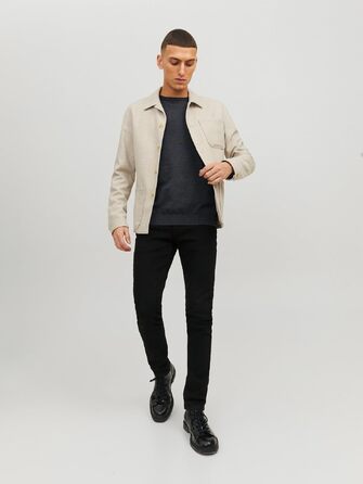 Чоловічий трикотажний джемпер Jack & Jones JJ Basic Knit Crew Neck Noos, темно-сірий меланж, розмір L