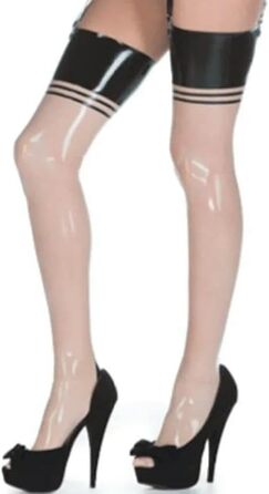 Латексні панчохи з прозорим та чорним кольором, довгі, з круглими прикрасами на спині, до коліна, XL