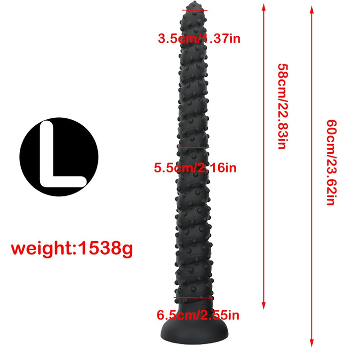 Анальний дилда Extra Langer Monster Spiral Dildo з текстурою для чоловіків та жінок, стимуляція G-точки, LZYLWC (Чорний, L)