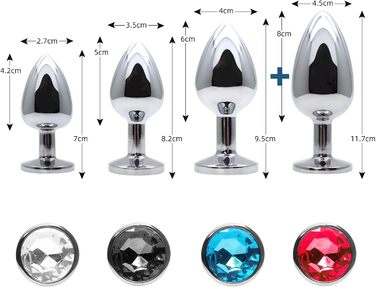Набір анальних пробок 4 шт. Super Groß zu Klein, срібло, метал, для початківців, жінок, чоловіків, пар