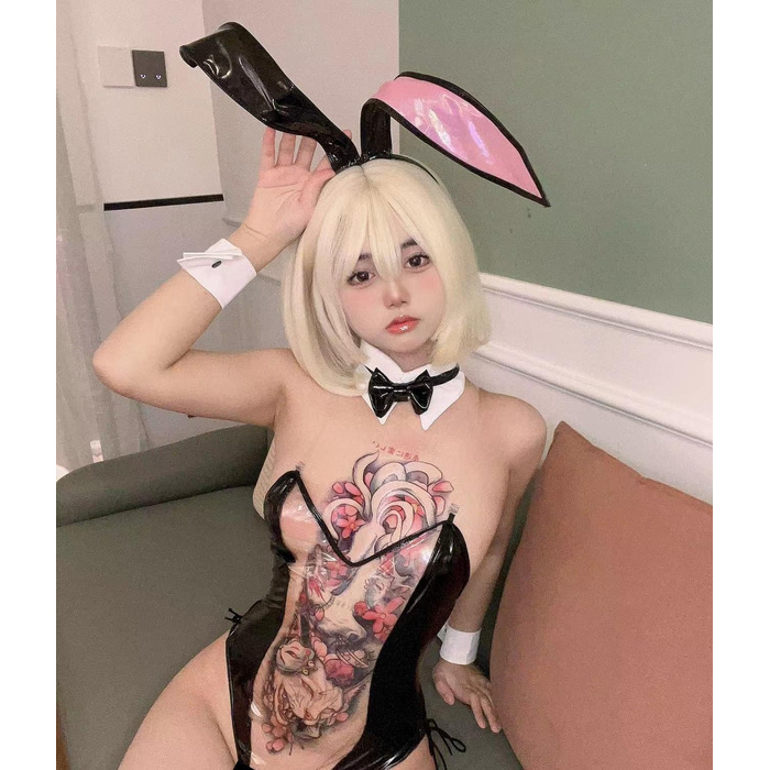 Костюм Зайчика для Дівчат JasmyGirls: Косплей, Рав, Карнавал, Хелловін. Прозорий шкіряний боді (Чорний, X-Small - Medium)