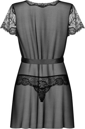 Сексуальний жіночий комплект білизни Selente Love & Fun: халат, танга/ніжна сорочка та шовкова маска для очей, чорний з квітковою мереживом (L-XL), Made in EU