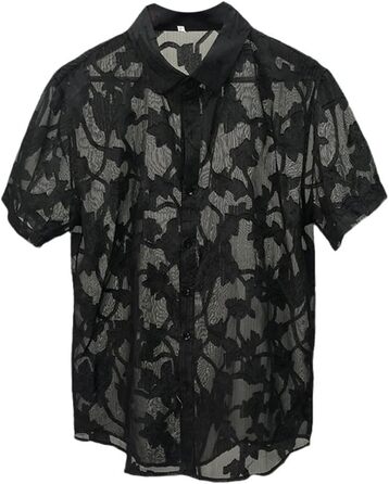 Прозора сорочка з короткими рукавами для чоловіків, чорна, квітковий принт, розмір EU L (Tag 2XL), 85 кг