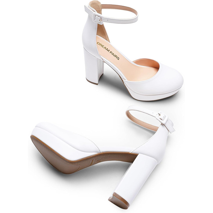 Жіночі туфлі-човники DREAM PAIRS на високих підборах та платформі, білі, розмір 38.5 EU