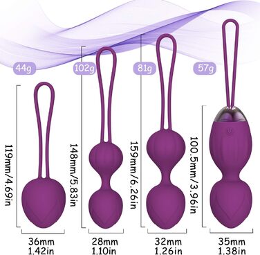 Тренування м'язів тазу для жінок з пультом дистанційного керування, силіконові м'ячі для контролю сечовипускання та вправ для тазового дна (фіолетовий)