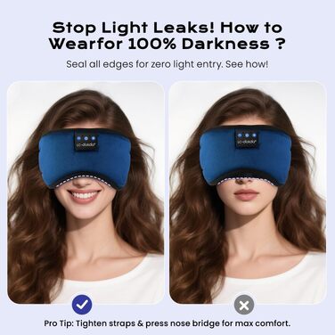 Маска для сну з Bluetooth-навушниками LC-dolida V5.4, 3D дихаюча бавовняна маска на очі з мікрофоном для подорожей, йоги та медитації (Темно-синя)