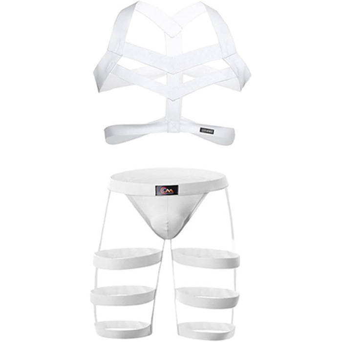 Сексуальний чоловічий комплект для сну: пояс для грудей, стрінги, шкарпетки, гольфи, труси, танга, низька посадка. Універсальний розмір (білий)