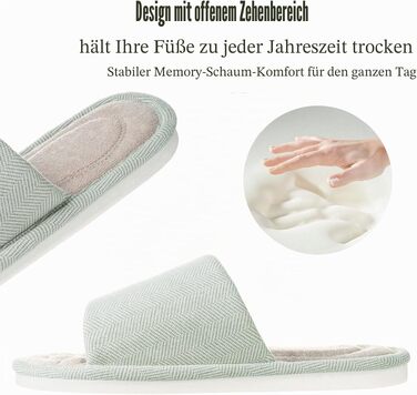 Унісекс домашні капці Dokela з ефектом пам'яті (Memory Foam), дихаючі бавовняні тапочки відкриті, протиковзкі, літні (розмір 35/36 EU, колір зелений)