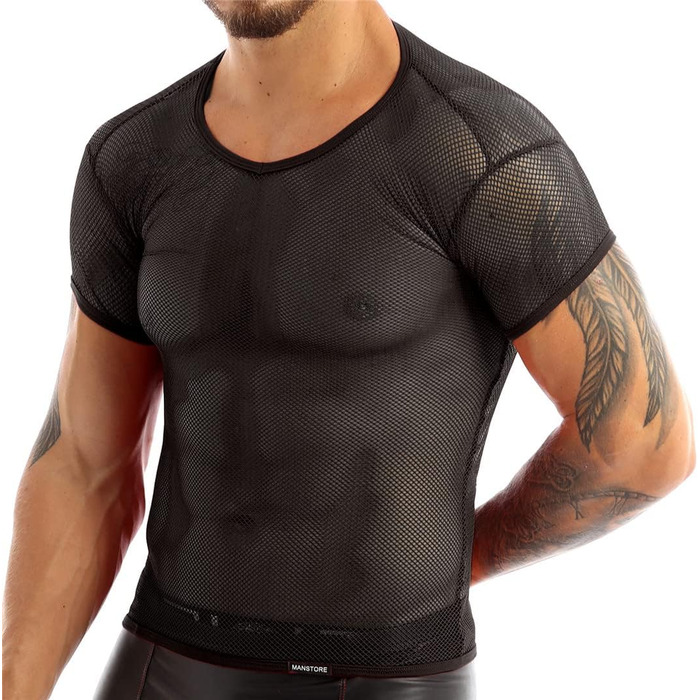 Чоловіча футболка з сітки, прозора, для клубної моди, чорна (L)