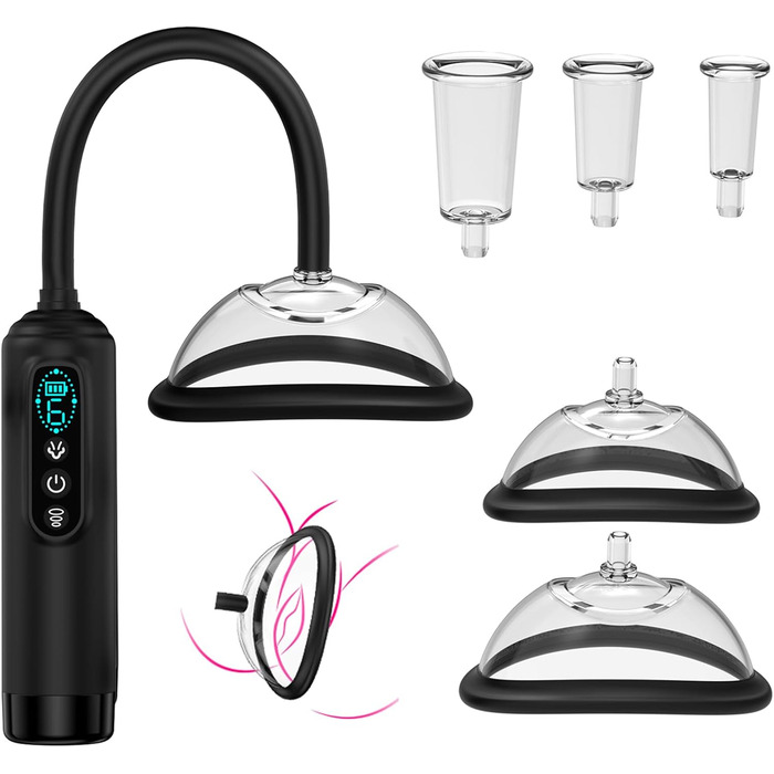 Електрична вакуумна пампушка для жінок з 6 рівнями потужності, для кліторальної та вагінальної стимуляції, 5 присосок (2 великі + 3 малі) - секс-іграшки для жінок та пар