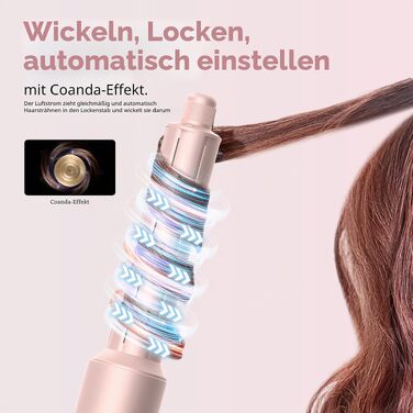 Мультистайлер для волосся 5 в 1 UKLISS Airstyler Pro 1000W: фен, круглі щітки для об'єму, плойка та випрямляч, Рожевий