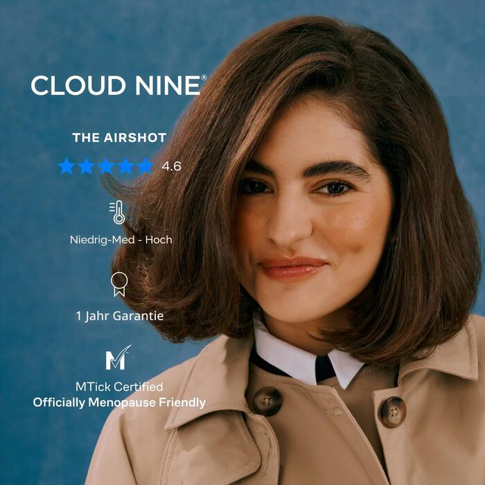 Фен для волосся Cloud Nine Airshot 2000W, професійний антистатик та антифриз ефект, 3 режими температури, з 2 насадками-дифузорами, чорний