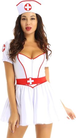 Костюм медсестри Freebily: сексуальний набір для косплею, карнавалу та Хелловіну. Білий комплект, babydoll, нічна сорочка, XXL