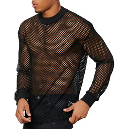 Чоловіча сітчаста футболка з ефектом мережива, довгі рукави, S-4XL, 2 XXL