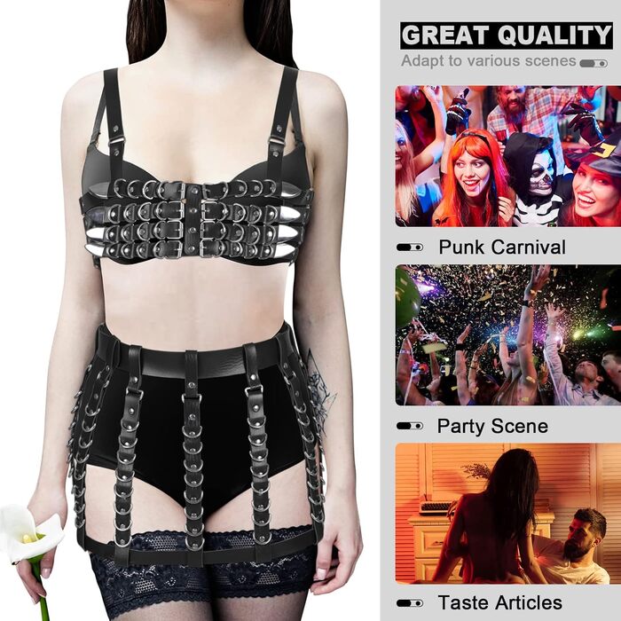 Корсет-гетри з шкіряним поясом для жінок та дівчат. Готичний аксесуар для вечірок, танців, готичного стилю (Чорний)