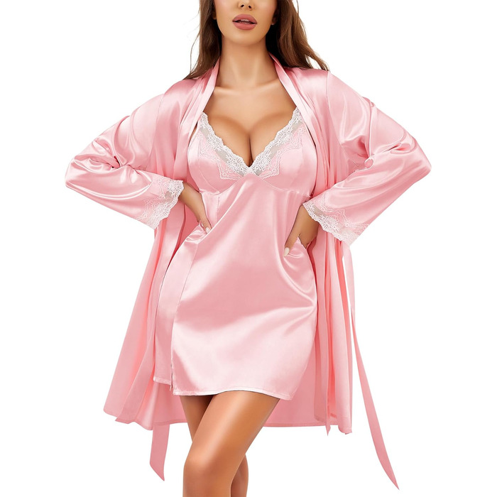 RSLOVE Комплект ніжної сукні та трусиків з мереживом, комплект спідньої білизни (XXL, Рожевий)