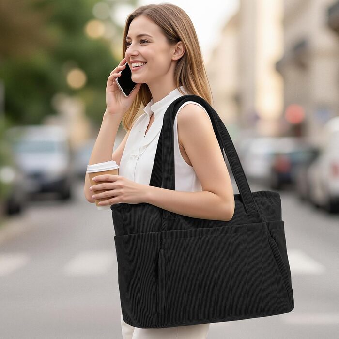 Жіноча сумка-шопер з вельвету oscaurt: велика сумка Tote Bag з відділенням для ноутбука 15.6