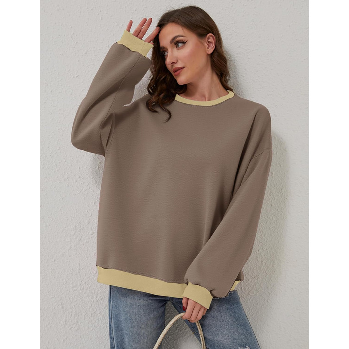 Жіночий світшот Chicrise Daen Oversize у смужку, в'язаний лонгслів з круглим вирізом, колір Coffee-a, розмір L