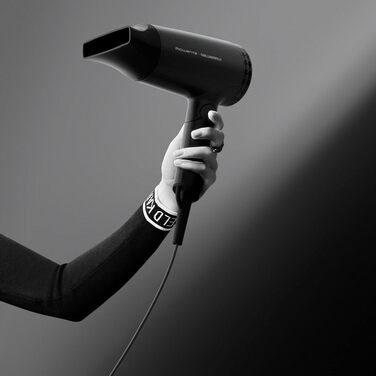 Компактний дорожній фен Rowenta x Karl Lagerfeld CV184L Express Style, чорний — складаний, ультралегкий, з функцією Glanz-Booster та Dual-Volt