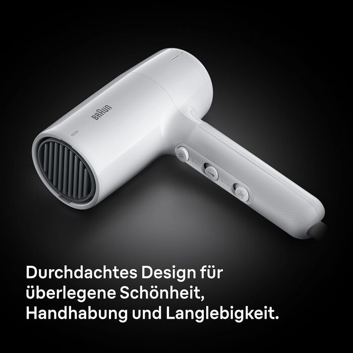 Фен для волосся Braun HD4.2 з дифузором та вузьким соплом, технологія Super IONTEC, 2100 Вт, 3 режими температури та швидкості, чорно-сірий (BRHD210E)
