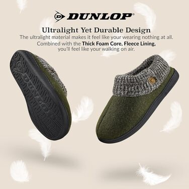 Чоловічі домашні капці DUNLOP з підкладкою з шерпа-флісу та піною з ефектом пам'яті Memory Foam, протиковзкі, колір хакі, розмір 43 EU