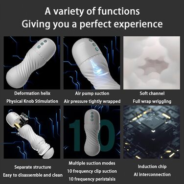 Електричний масажер для чоловіків з 10 режимами вібрації та 10 режимами всмоктування. Масажер для статевого члена з 3D силікону. Іграшка для дорослих