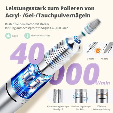 Професійний електричний апарат для манікюру та педикюру 45000 об/хв з ножною педаллю, LCD-дисплеєм та 45 рівнями швидкості для гель-нігтів та акрилу