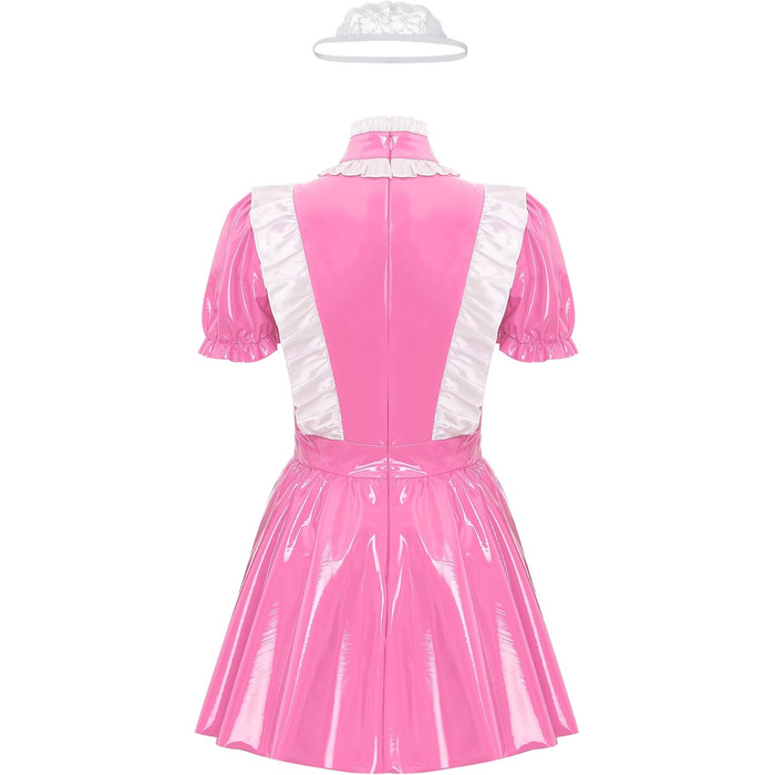 Костюм покоївки Alvivi з ефектом мокрого блиску, міні-сукня з екошкіри, готичний стиль, для карнавалу, Хелловіну, вечірки (4XL, B Рожевий A)