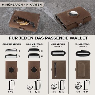 Шкіряний мінімалістичний гаманець KLIK Slim з монетницею та RFID-захистом для чоловіків, відділення для 10-12 карт та AirTag (Коричневий вінтаж)