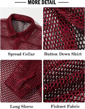Чоловіча сітчаста сорочка AIEOE: прозора сорочка-сітка для вечірки, червона (XXL)