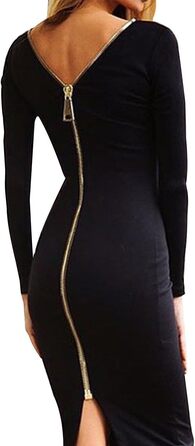 Чорна сукня YMING з відкритим спиною, на блискавці, облягаюча, міді, з довгим рукавом