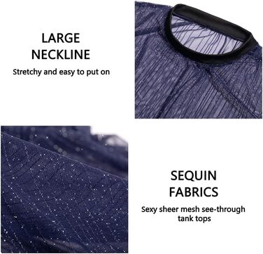 Прозора футболка Casey Kevin Herren з блискітками, короткий рукав, клубний стиль, синій (L)