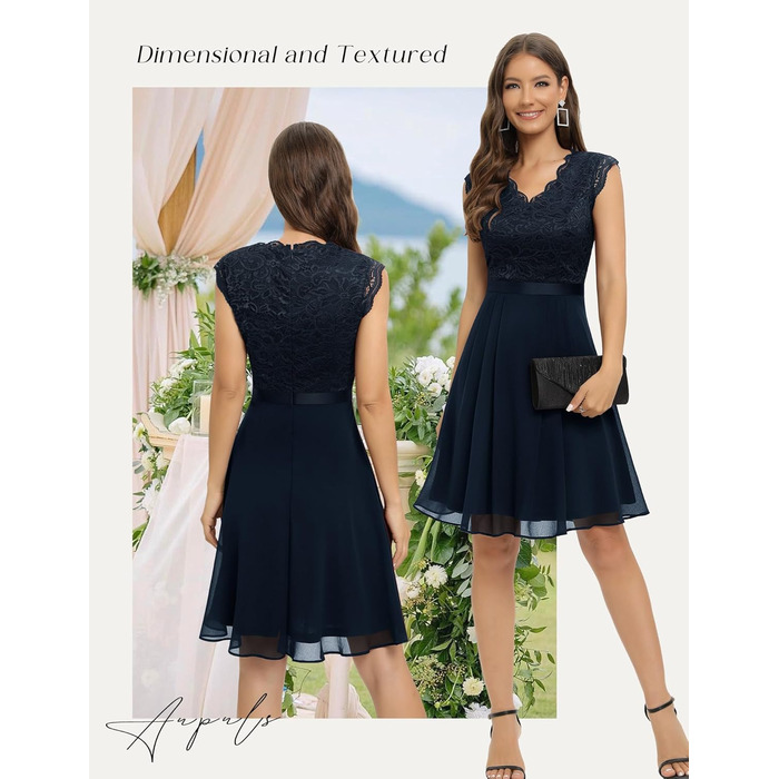 Сукня коктейльна Dressystar Daen для гостей на весілля, довжина міні, темно-синя (L)