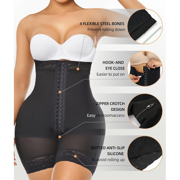 Корсет-боді YIANNA для корекції фігури, чорний, без бретелек (M)