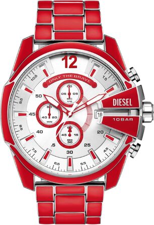 Чоловічий годинник Diesel Mega Chief Chronograph з ремінцем зі сталі (червоно-білий)