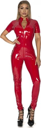 Костюм-комбінезон FEOYA з лакованої шкіри для жінок, облягаючий, червоний, з блискавкою спереду