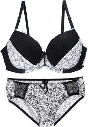 MOONBADI Комплект бюстгальтерів та трусиків жіночий мереживний з кісточками, бюстгальтер з V-подібним вирізом, комплект нижньої білизни, push-up (38/85B, білий)