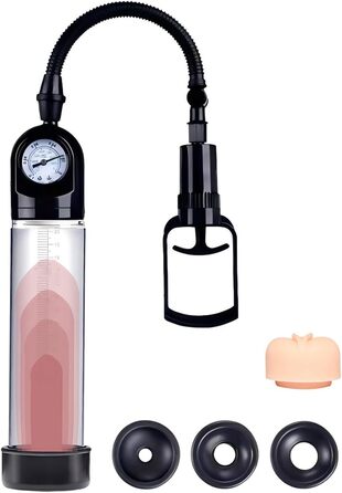 Ручний масажер для збільшення пеніса з силікону та 3 насадки. Масажер-накачувач з манометром та шкалою. Для чоловіків. (D,Positive)
