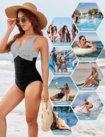 Купальник жіночий суцільний з V-подібним вирізом Push Up, купальник монокіні, ретро стиль, великі розміри (A, M)